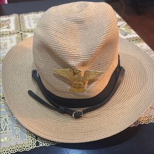 Elegant Tan Fedora with Gold Eagle Emblem